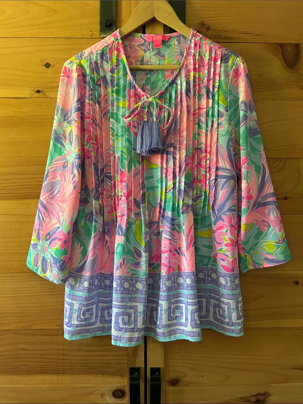 Lilly Pulitzer Pink, Lavender & Green Floral Tassel-Tie Tunic